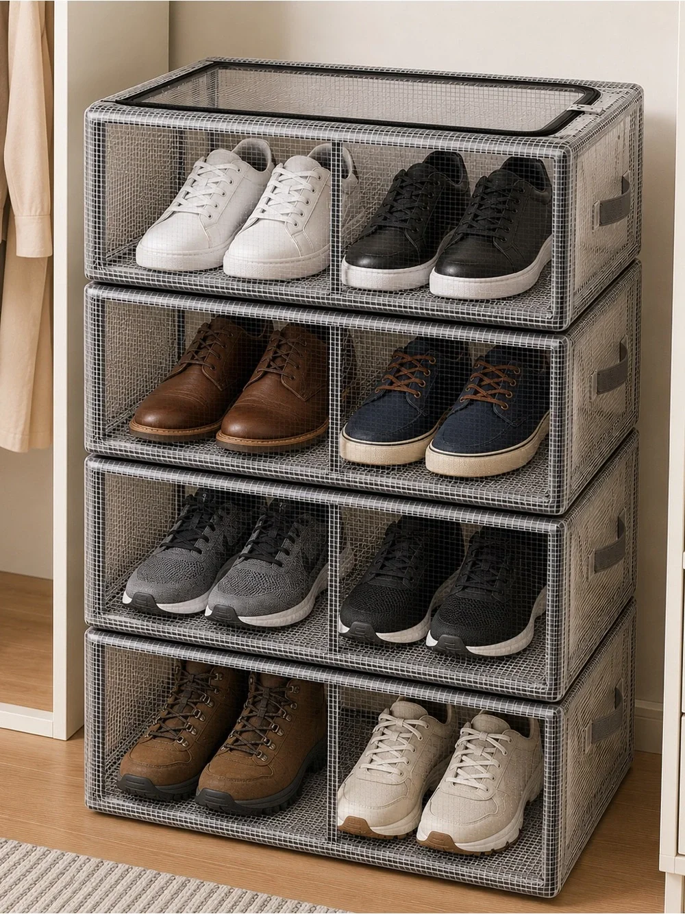 Clear Stackable Shoe Storage Boxes, Set of 4